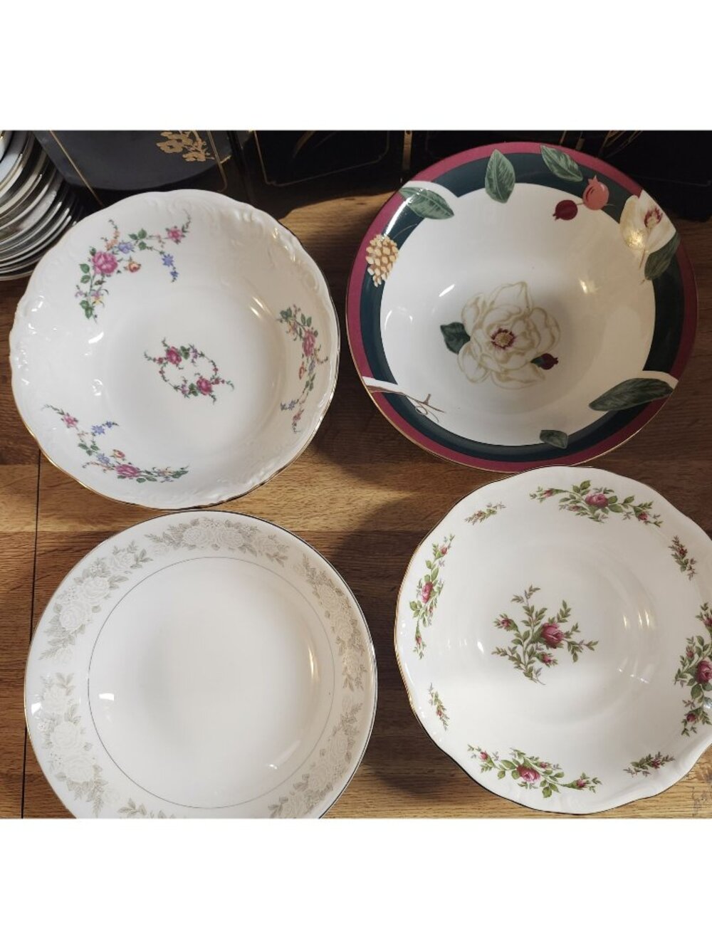 Serving Bowls ~9" Colorful Mismatched China Porcelain Set of 4